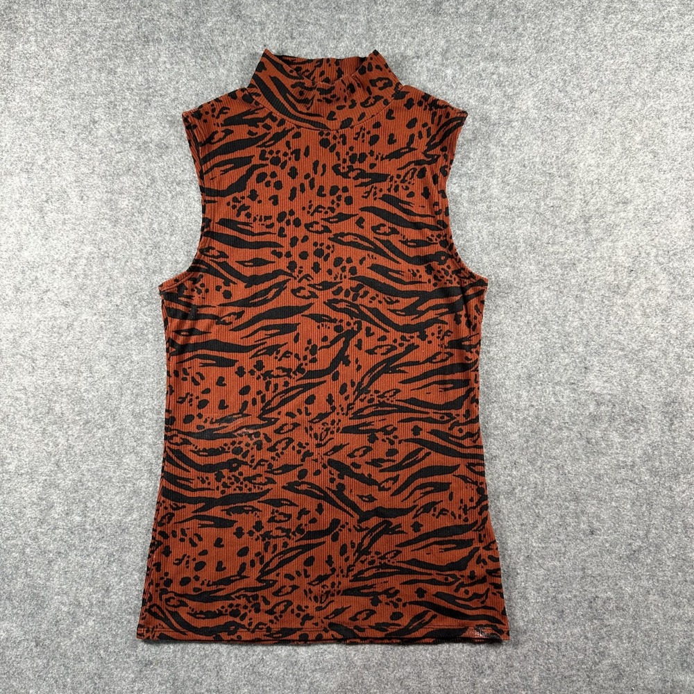 No Boundaries Mock Neck Tank Top Medium Rust Animal Print Ribbed‎ Sleeveless